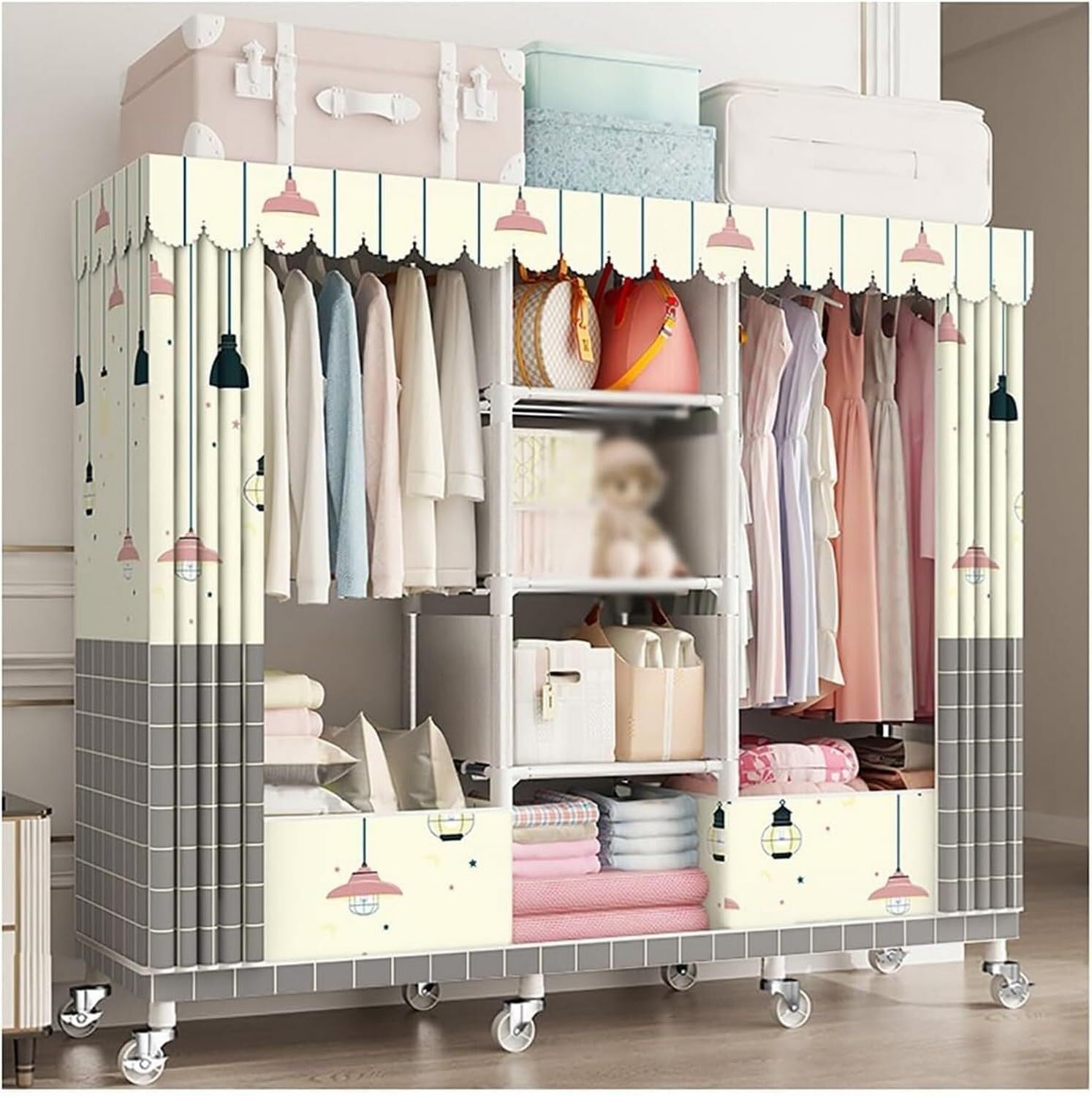 Armoire portable à roulettes anti-poussière pour petits espaces
