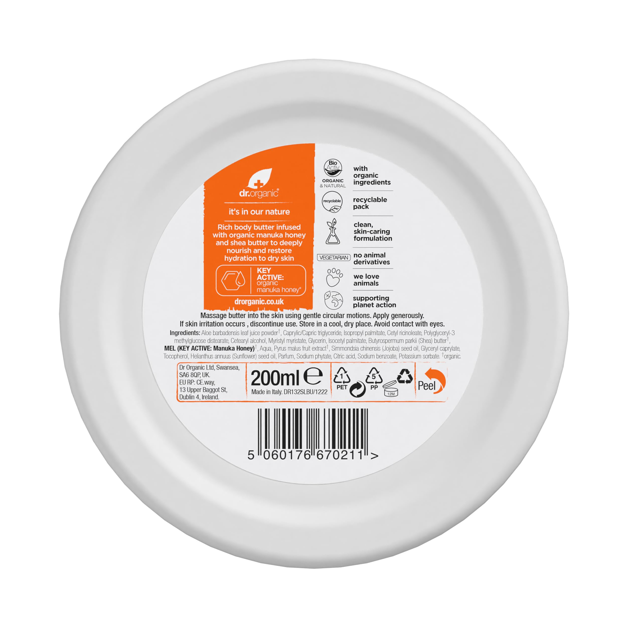 Dr. Organic Organic Manuka Honey Body Butter. Cuidado Corporal De Lujo Con Miel Bio 200 ml
