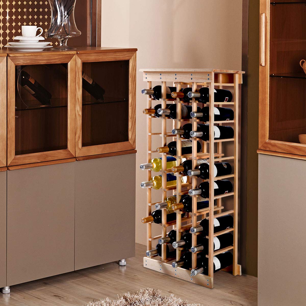 GYMAX Portabottiglie di Vino, Scaffale Porta Vino per 40 Bottiglie, Cantinetta Vino in Legno di Pino, 46,4 x 27,6 x 113 cm