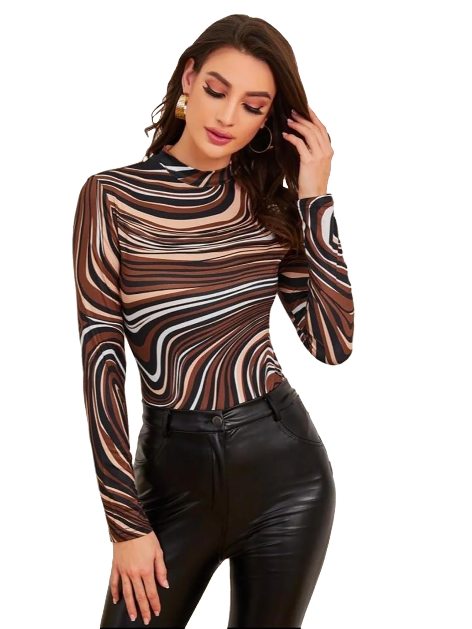 Polyester Blend Women's Casual Round Neck Long Sleeves Stylish Slim Fit Top, 23" Inches (BZF-Top-Empire-P)-image-5