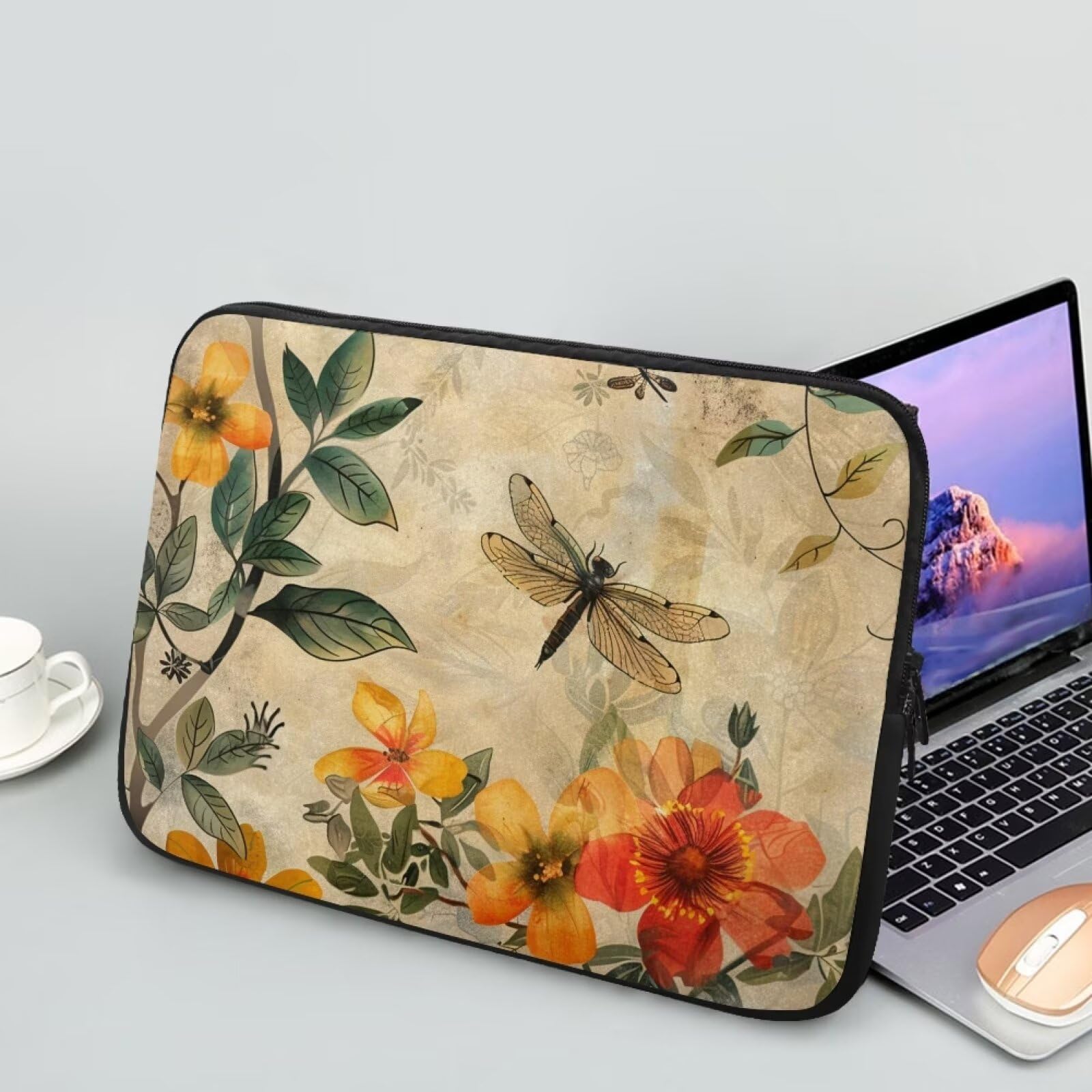Bivxisrvo Art Dragonfly Flowers Print Laptop Bag for Women 17 Inch Large Capacity Laptop Case Lightweight Computer Covers Bags for Work