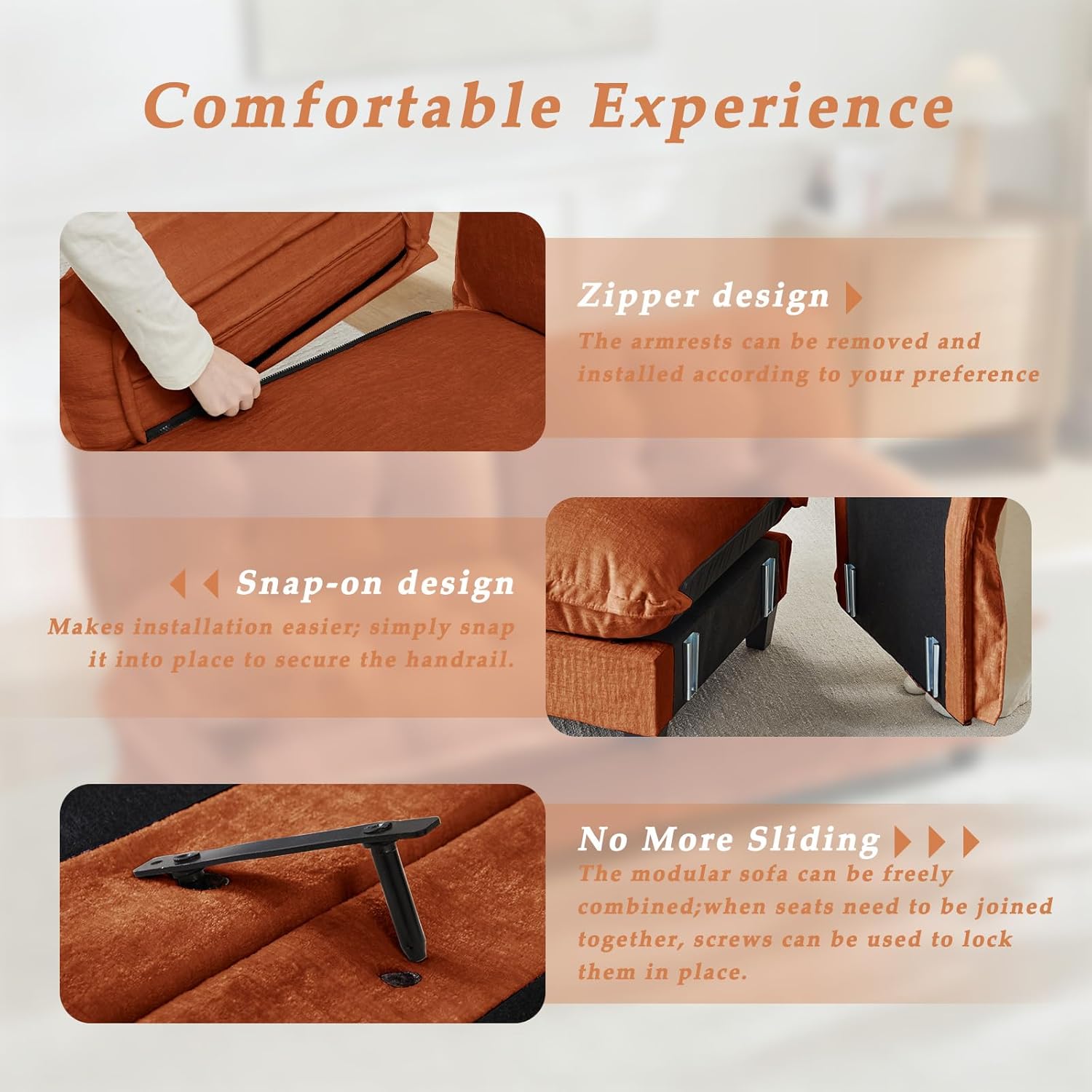 SoarFlash Midddle Single Sofa,One Seat Chenille Couch for Living Room, Bedroom, Small Space(Orange)