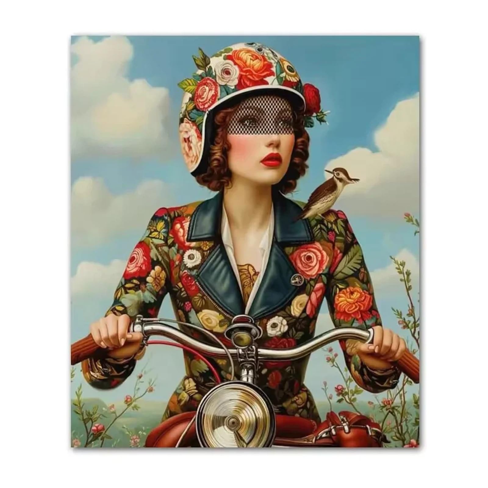 Xenite G Wall Art Canvas Prints Beautiful Woman With Lasses Flower Posters And Prints On The Canvas Prints Modern Art Woman Wall Paintings Room Decor(,30X40cm)