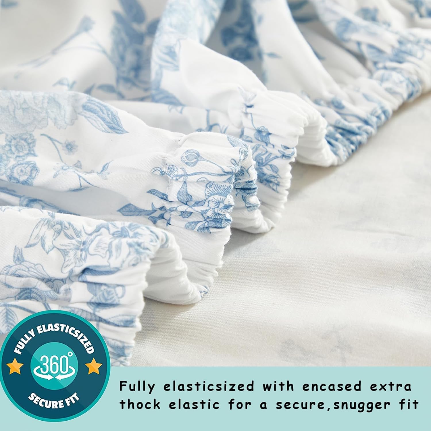 Brandream Baby Crib Sheets for Girls Boys, Fitted Crib Sheet for Standard Crib and Toddler Mattress, Super Soft 100% Cotton Baby Sheet French Country Toile Botanical Grandmillennial Floral Print, Blue