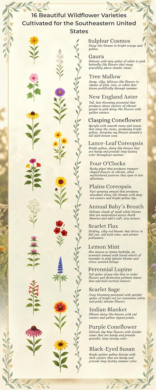 North Carolina Bulk Perennial Wildflower Seed Mix 1lb Covers 2,000sq-ft - Attract Pollinators, Multi-Color Blooms - Southeast US Species Plant in Spring/Fall, Earth-Friendly Packaging (1/4 Pound)
