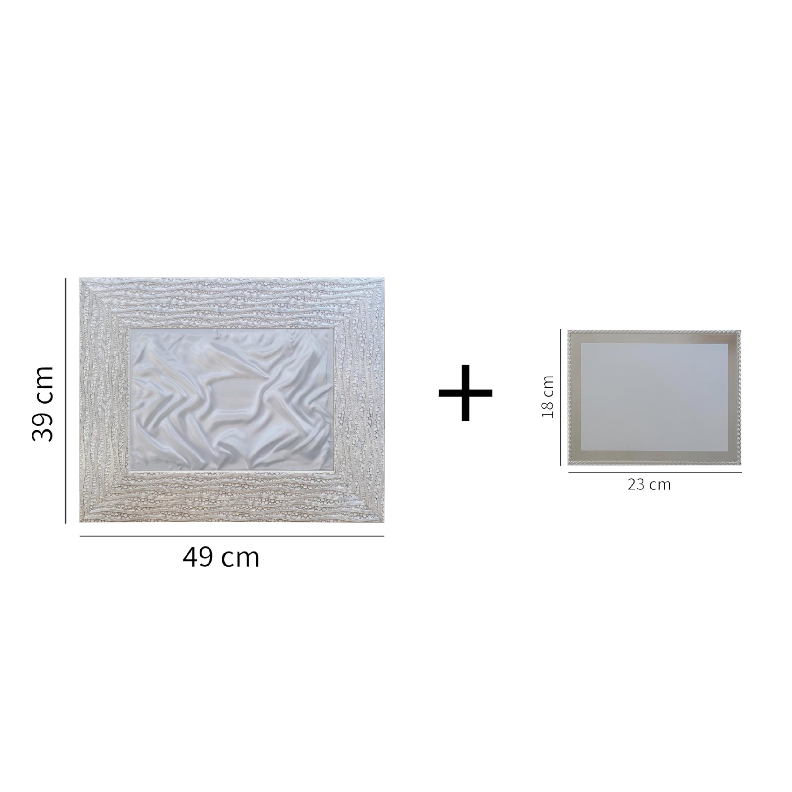 Generico SET TARGA PERSONALIZZABILE IN METALLO CON CORNICE ARTIGIANALE IN LEGNO (bianco-argento)