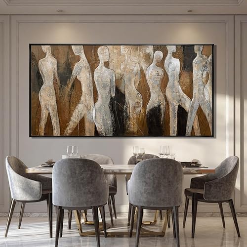 Miniatura 4 de CHUDANHAO Arte de pared blanco y marrón con graffiti para decoración de pared del hogar, imágenes abstractas de pared de 24 x 48 pulgadas,