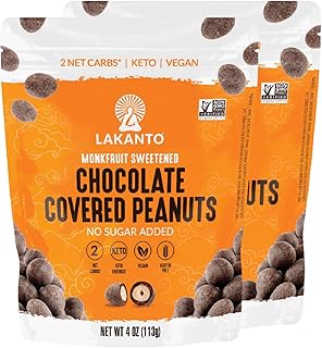 Lakanto Chocolate Covered Peanuts - Sweetened with Monk Fruit Sweetener, Keto Diet Friendly, On the Go Healthy Snack, Vegan, Dark Chocolate, Sea Salt, Cocoa Butter (Peanuts - Pack of 2)