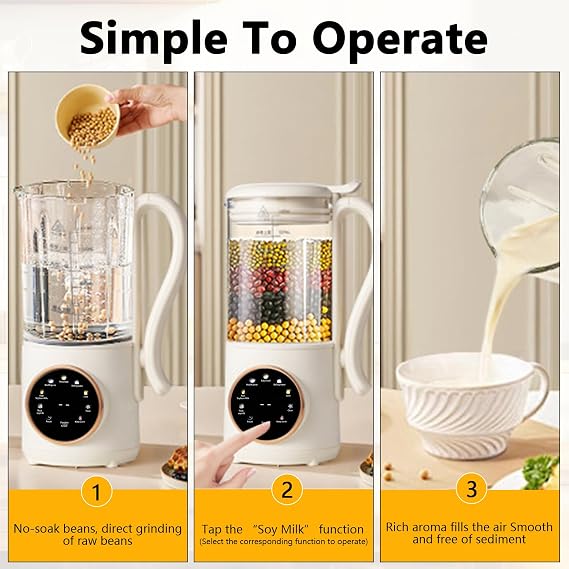 Soya Milk Maker Machine, Automatic Soy Milk Maker 47oz (1400ml), Automatic Almond Milk Machine with 16 Blades, Plant-Based Milk Machine with Delay Timer for Oat, Soy, Yogurt and Dairy Free Beverages