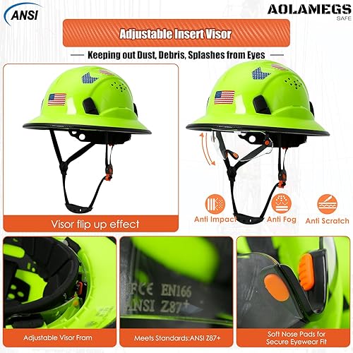 Miniatura 3 de Cascos De Construccion - Casco de ala completa con visera transparente aprobado por la OSHA y correa para la barbilla, casco de seguridad ajustable