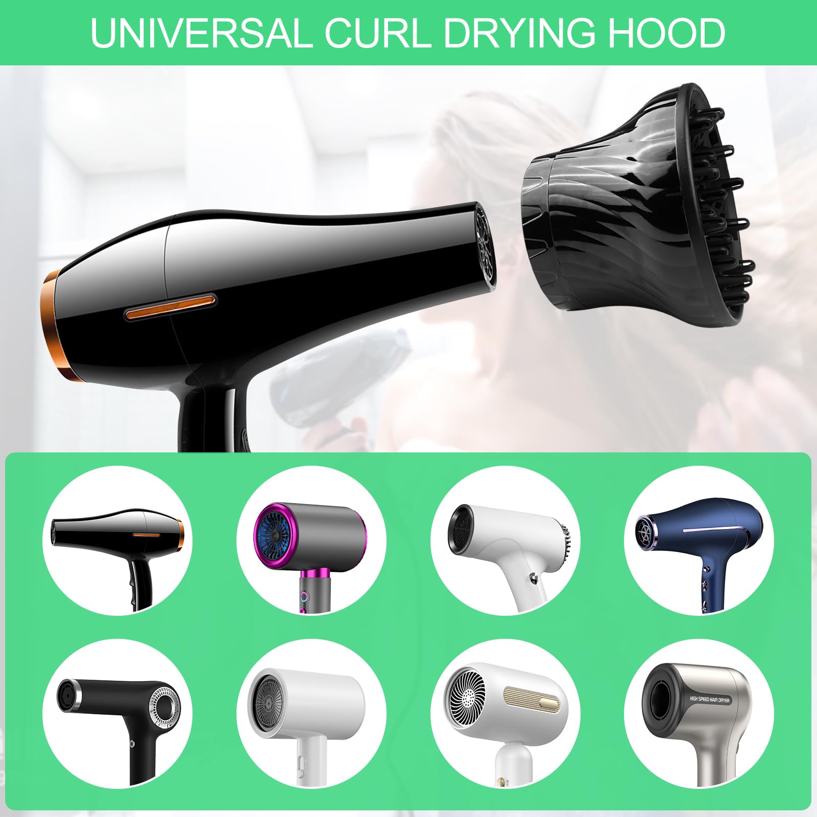 Diffuser Föhnaufsatz Haare, Diffusor Föhn Aufsatz Universal, Föhn Lockenaufsatz für Haartrockner, Haar Diffusor Schwarz, Haardiffusor-Aufsatz für Lockiges Oder Welliges Haarstyling