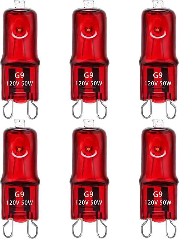 Lâmpada Halógena de Aquecimento UVA para Terrário G9 Night Red ExoRepti 50 W, Pacote com 6
