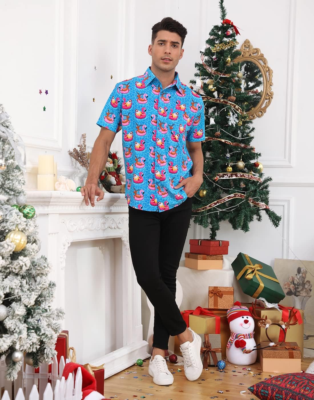 HDE Mens Casual Button Down Shirt S-5XL Big Short Sleeve Floral Hawaiian Print - Image 2