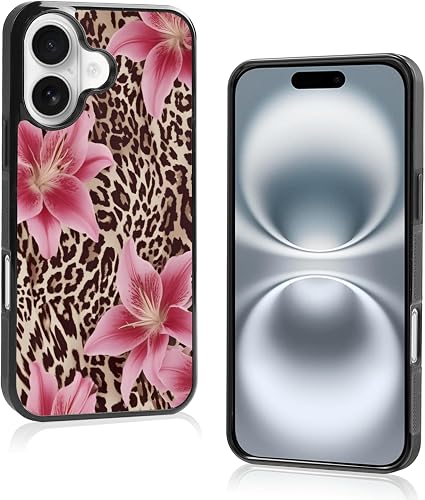 Axulimin Cute Pink Lily Flowers Leopard Cheetah Print Aesthetic Phone Case for i