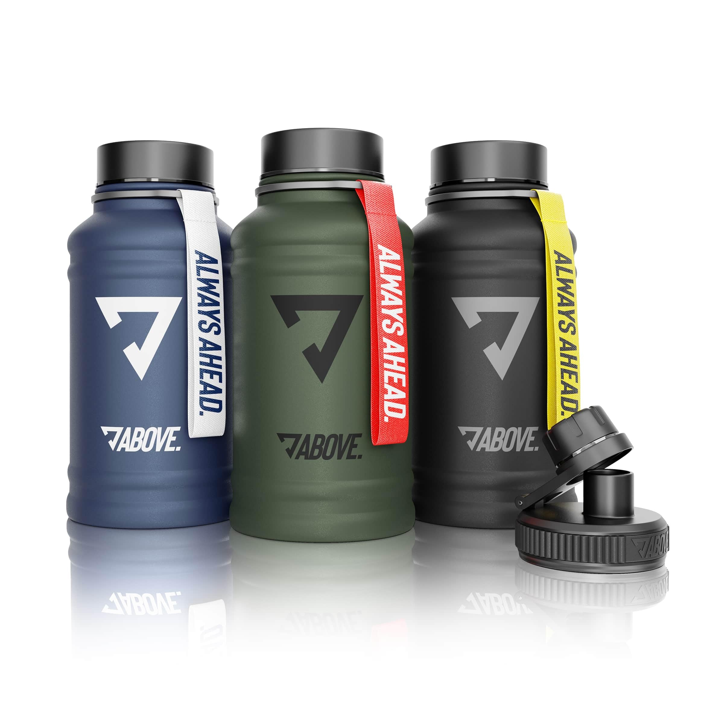 ABOVE. Edelstahl Trinkflasche 1.3L / 2.2L – BPA-frei, Auslaufsicher & Robust – 2L Metallflasche mit Extra Trinkverschluss für Sport, Fitness & Outdoor I hochwertige Geschenkbox