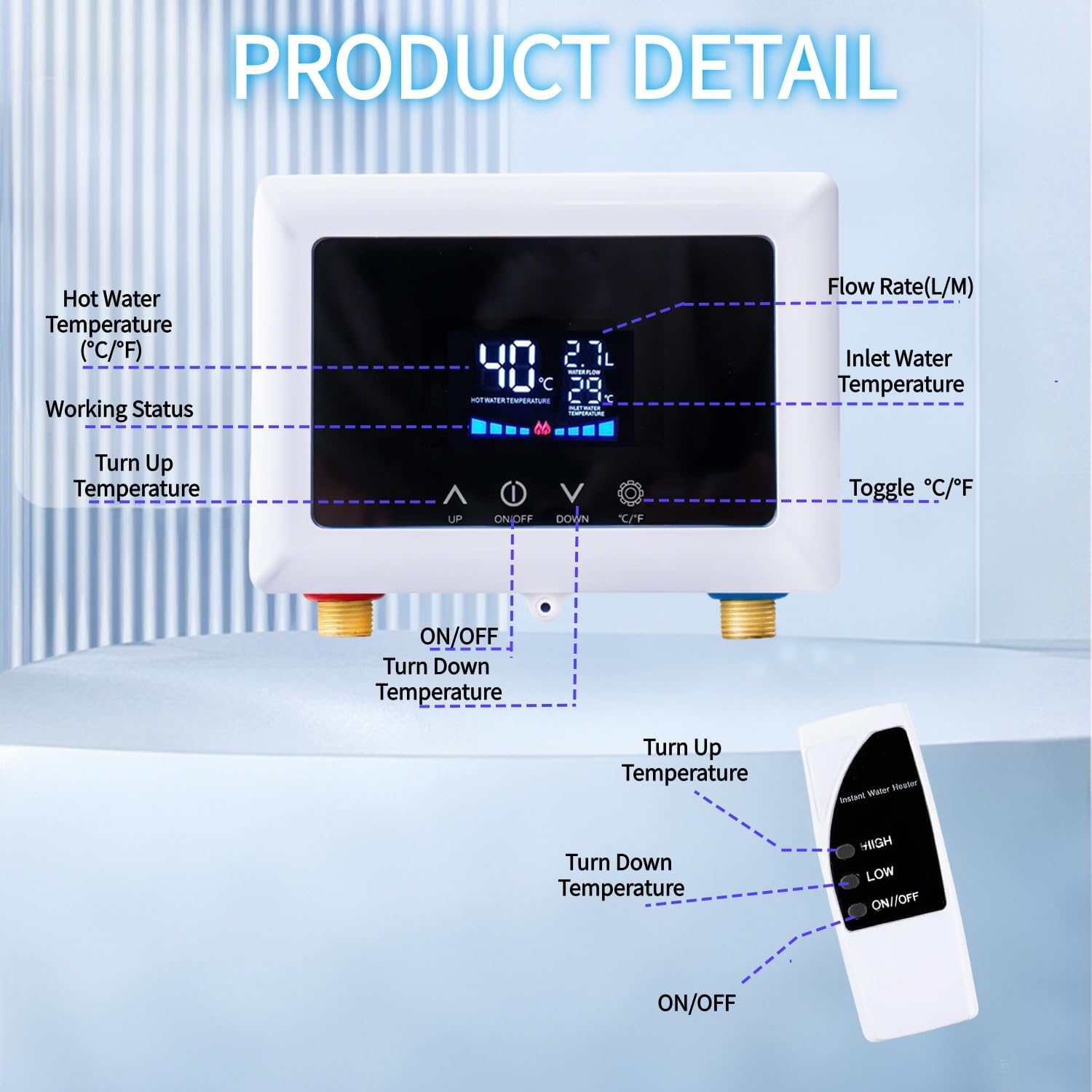 Aottop Electric Tankless Water Heater 110V 3000W - Instant Hot Water Under Sink with Remote Control & Digital Display, Portable Mini On Demand for RV, Kitchen, Bathroom