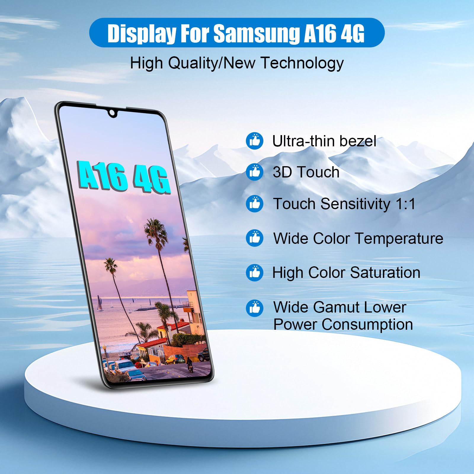 DTD Écran pour Samsung Galaxy A16 4G A165F/A165M LCD Remplacement d'Écran Numériseur Écran Tactile Monté Remplacement avec Outils (Noir avec Cadre)