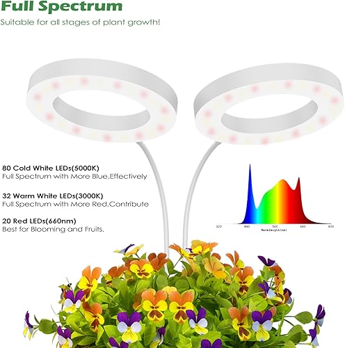 Miniatura 3 de Luz de crecimiento, lámpara LED de cultivo de plantas de 2 cabezales, luz de espectro completo para plantas de interior, cable de alimentación