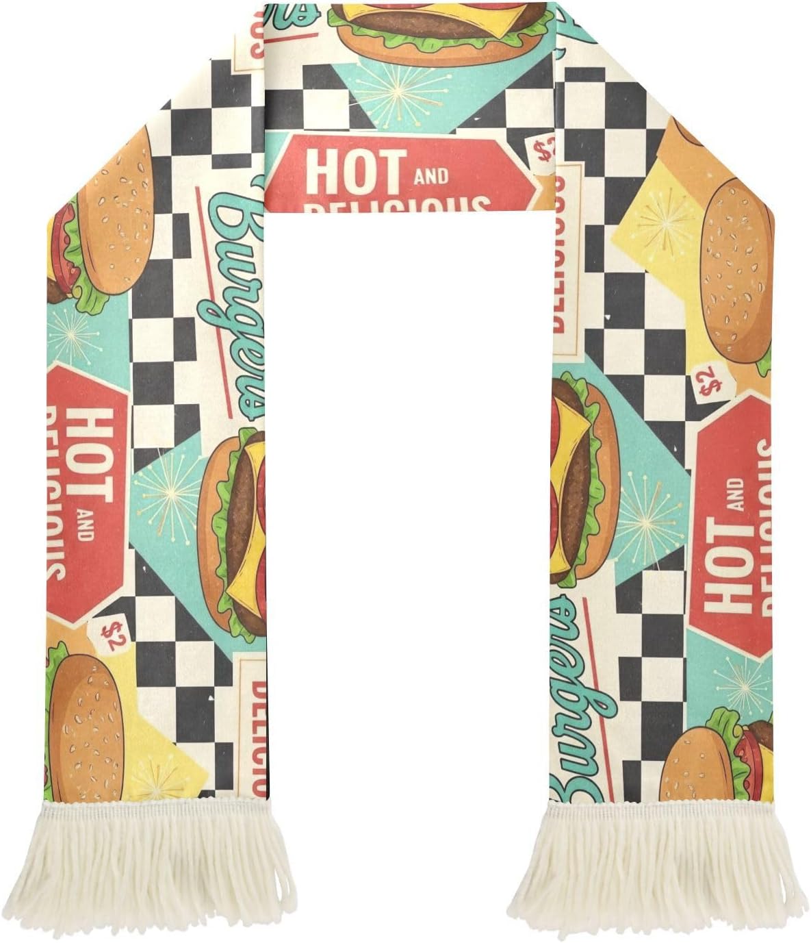 CHIFIGNO Retro Hamburger Plaid Sports Fan Scarf White, Soft Polyester Soccer Scarf, Quick Dry Sweat Towel, Game Day Banner, Match Cheer Accessory