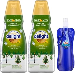 International-Delight Liquid Coffee Creamer.- Two (2) 32 fl oz Bottles of Smooth & Creamy Delightful Coffee Creamer and Candy Freezer Collapsible Water Bottle (Frosted Sugar Cookie) - Bottle