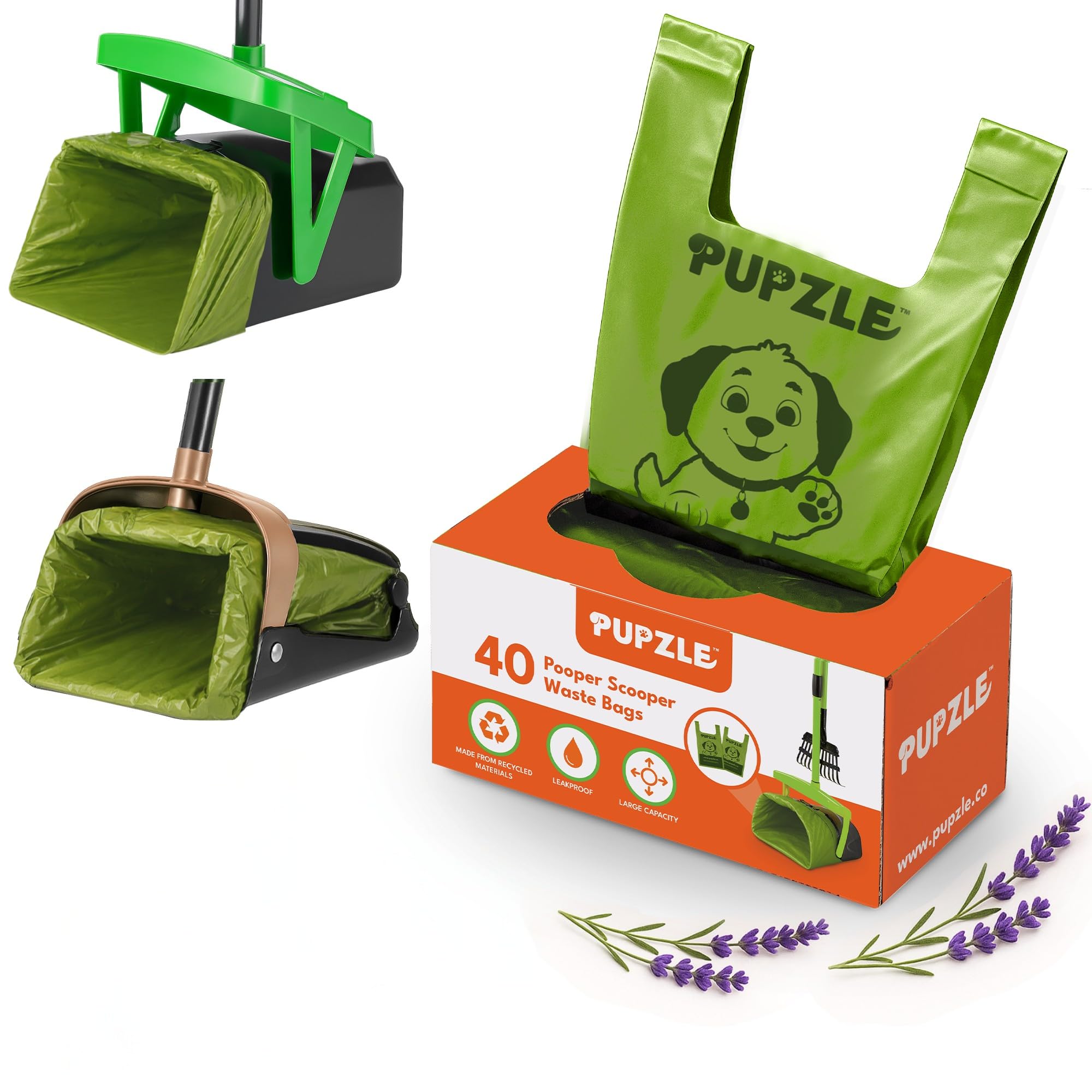 Pupzle Green Pooper Scooper Bags Fits Mxf And And Timingila And Fusbunty Pooper Scooper, 40 Bags For Dog Poop Scoopers, Poop Scoop Bag Refill, Dog Scoop Waste Bag For Swivel Bin And Rake