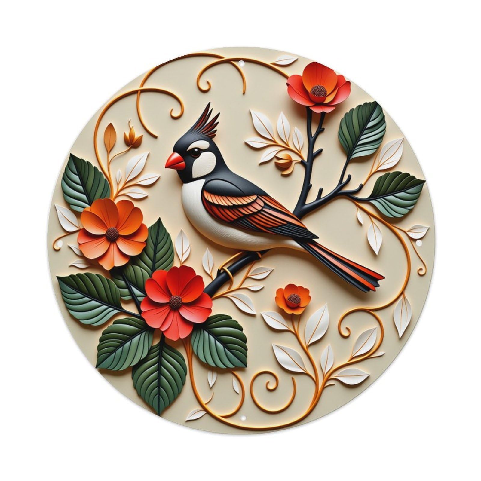 Lzwbntey Vintage Bird Floral Art Design Pattern Metal Tin Sign Retro Wall Decor For Home Bar Garage Cafe, Indoor & Outdoor Decorative，Circle Metal Poster, 8X8 Inch