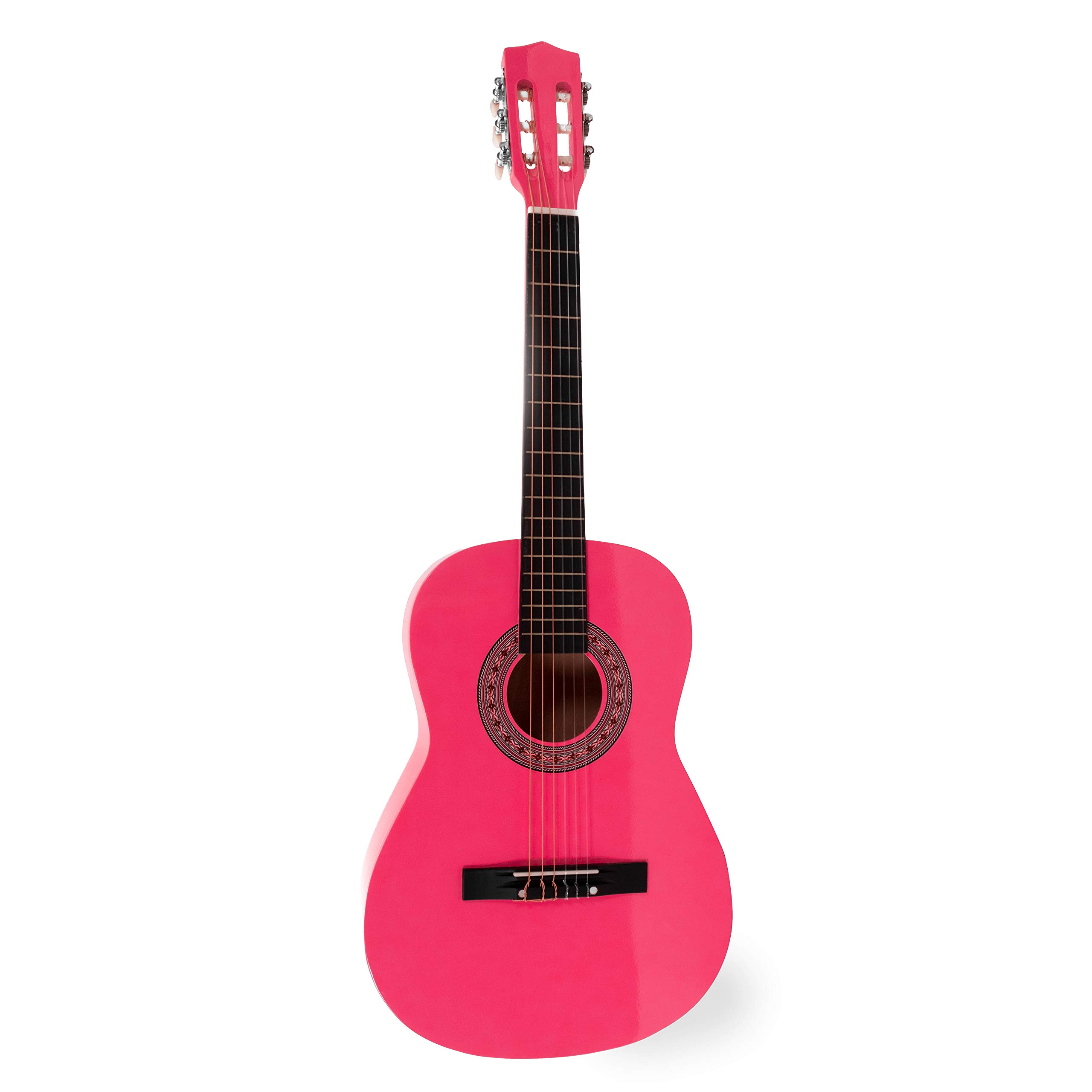 Pack Chitarra Classica Yukawa in Legno - Pensato per il Primo Approccio allo Strumento, con Borsa, Libro "Diventare Chitarrista" e 5 plettri in ABS in Omaggio (86cm, Color Rosa)