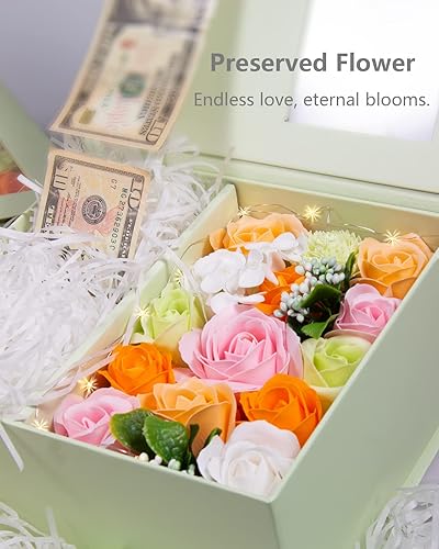 Miniatura 6 de Money Pull Box for Cash Gift - Gift Box with Lid and Ribbon Luxury Money Pull Out Flower Gift Box Unique Birthday Surprise Gift Green