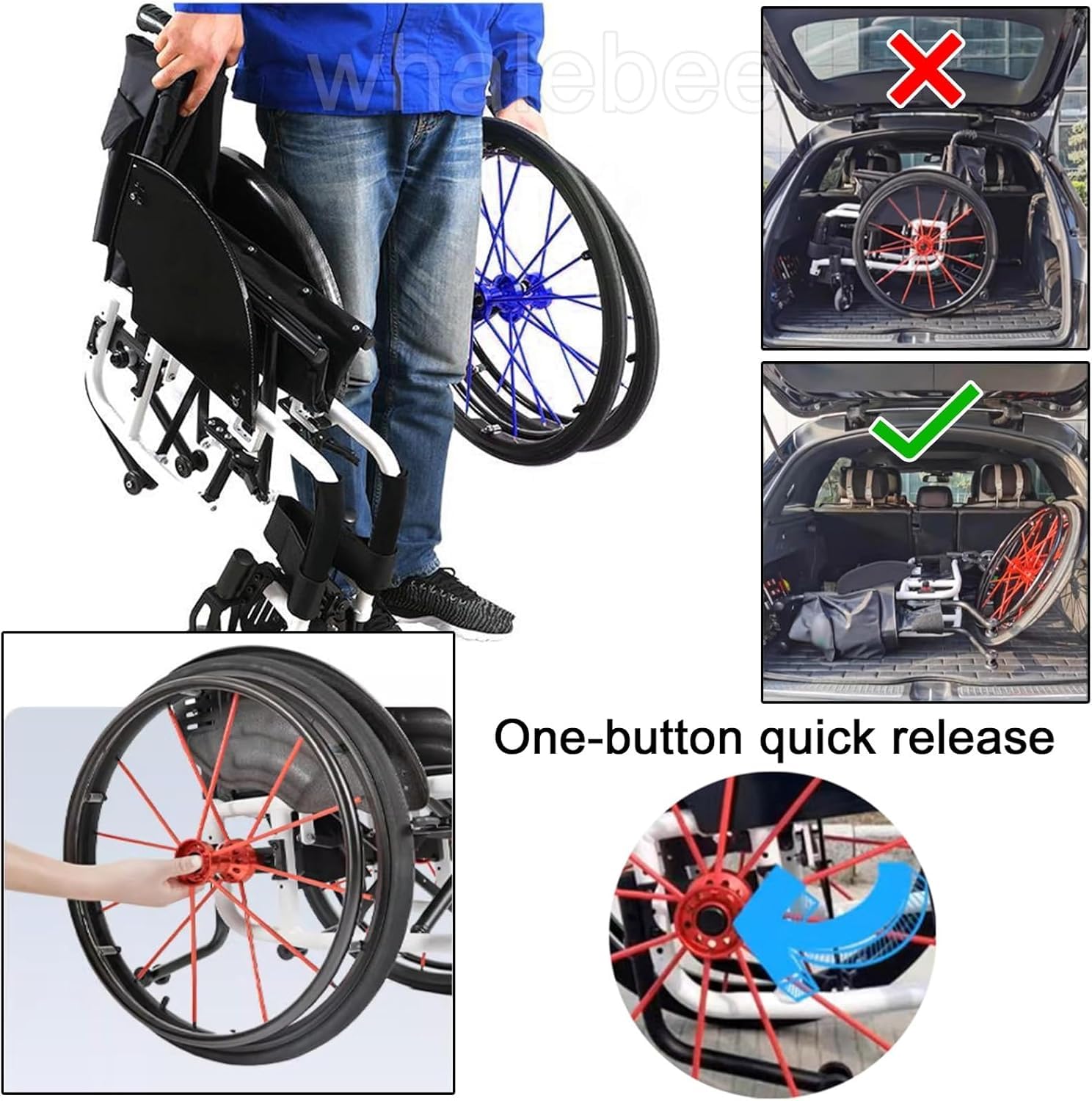 2 Piezas De Ruedas Traseras para Silla De Ruedas Neumáticos De Goma De 24", Cubo De Aluminio De Liberación Rápida con Rodamiento Y Eje Ruedas De Silla De Ruedas De Repuesto De 1/2, Black