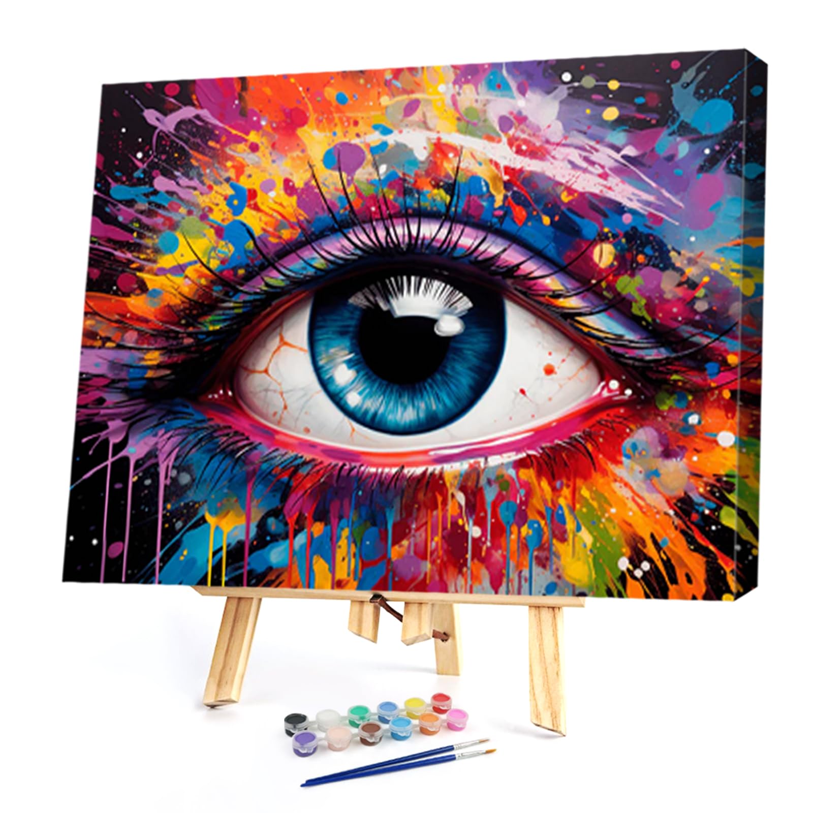 POETRYDRAW Color Gaze DIY Paint By Numbers Kit on Canvas 15.75x11.81in with Frame for Beginners & Adults - Home Wall Decor (Color Gaze)