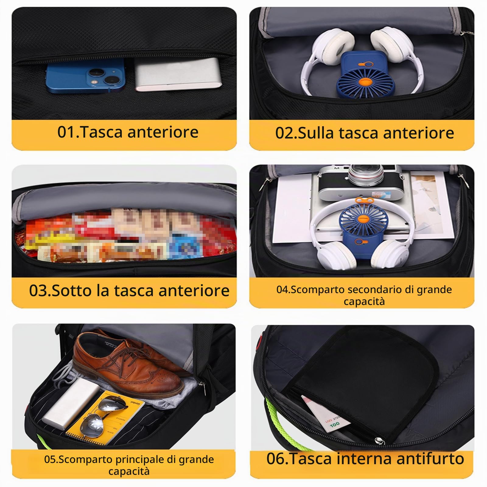 65L Zaino da trekking per gli uomini impermeabile espandibile Zaino da viaggio Bagaglio a mano Zaino casual zainetto grande zaino per il campeggio Sport all'aria aperta Trekking (nero)