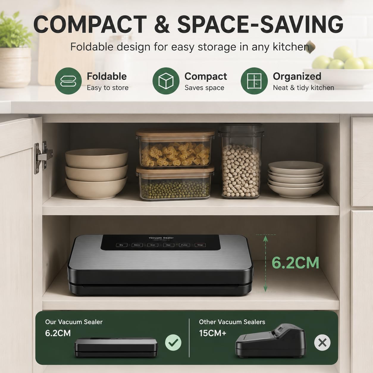 Máquina al vacío para alimentos profesional 65 kpa Hilifix, con sello más largo de 30 mm, sellador al vacío para alimentos frescos tanto secos como húmedos, sobres para aspirar incluidos