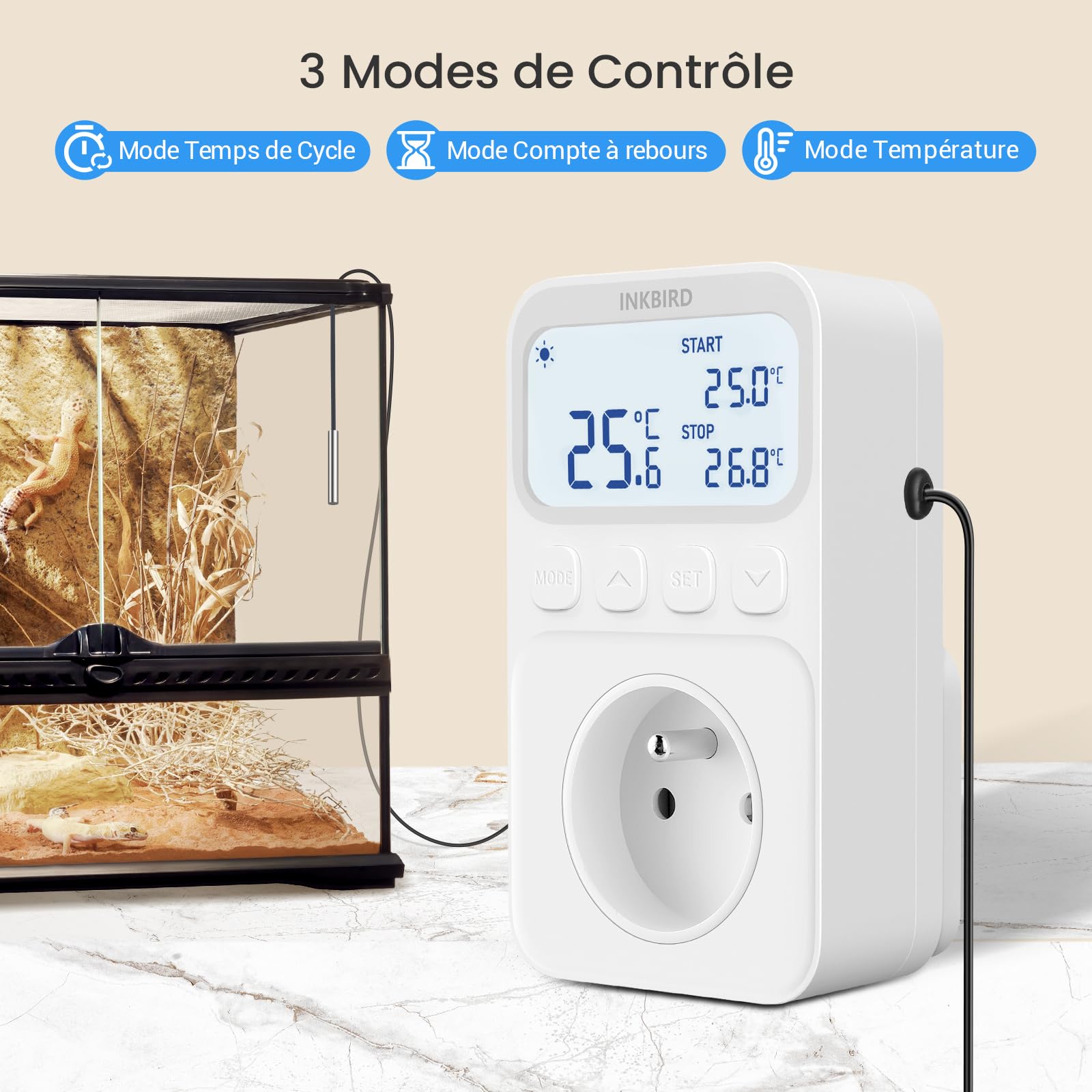 Inkbird ITC-C216T Temperaturregler Steckdose FR mit Fühler und Timerfunktion