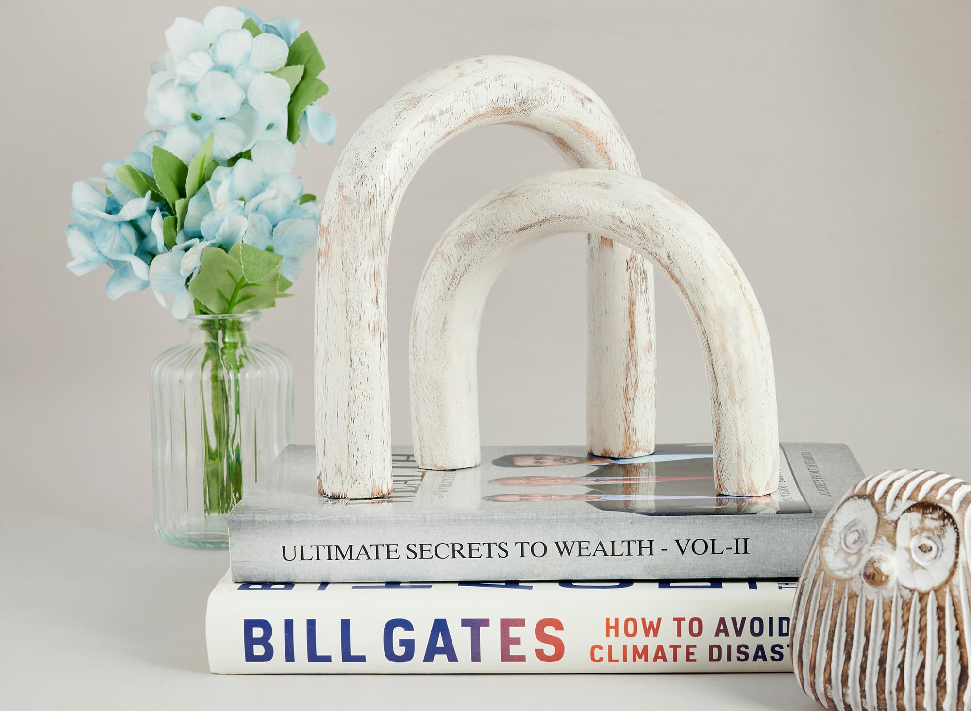 Eximious India 2pc Set Solid Wood Home Decor Accents, Aesthetic Shelf Decor, Coffee Table Books Decor, Japandi Modern Decorative Object, Entryway Table Decor, Boho Living Room Decor White