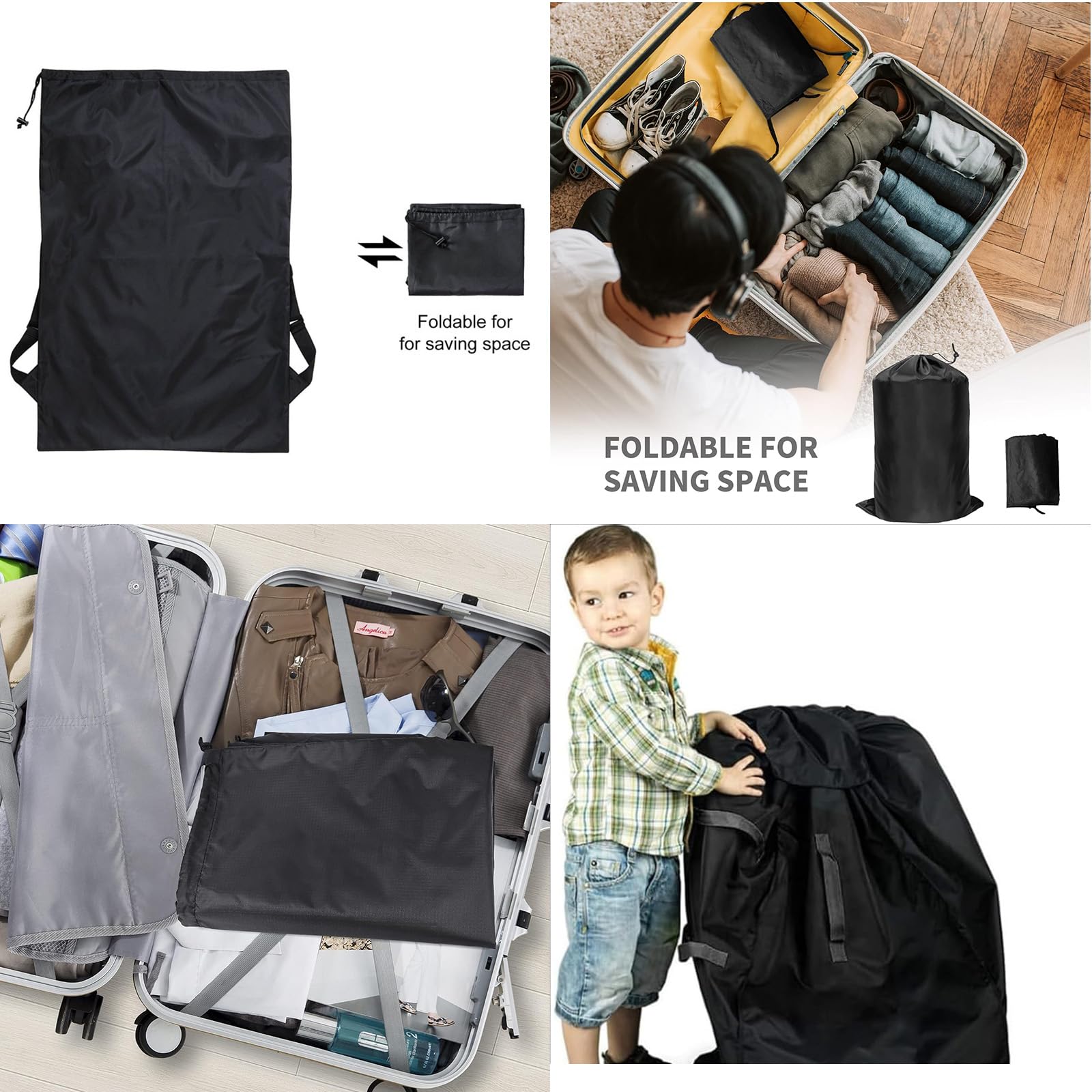 CocCCoon Stroller Bag Black Travel Bag for Airplane Students College Pushchair Heavy Duty Laundry Drawstring Storage Bag - Image 4