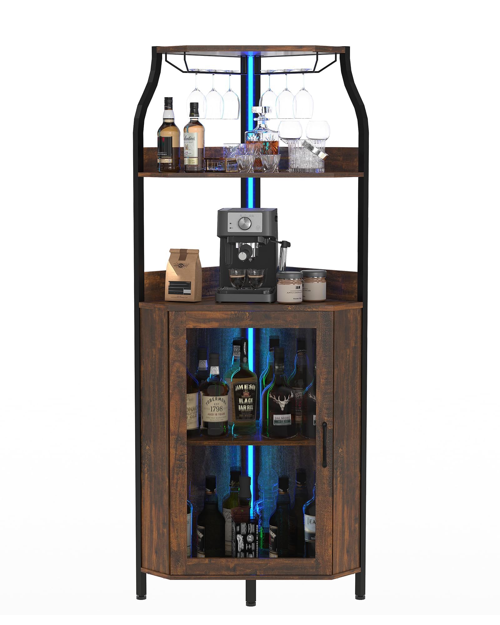 Elegante Mobile Portabottiglie Curvo in MDF, Struttura Stabile e Salvaspazio, Facile Da Pulire, Ideale Per Soggiorno, Sala Da Pranzo e Cucina