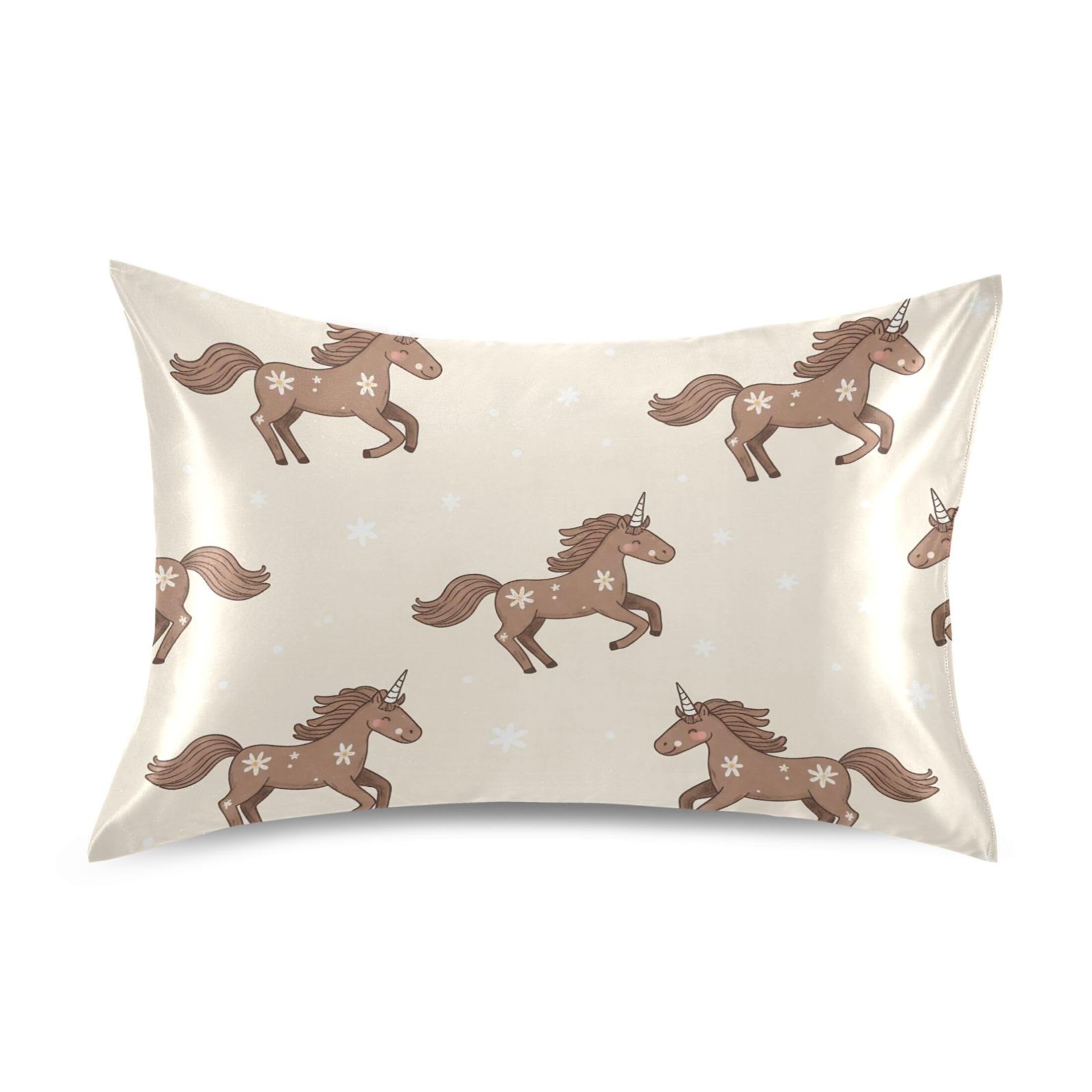 Fuauuyl Pillowcase Queen Size 20x30 in, Unicorns Soft Breathable Satin Pillow Case for Hair and Skin with Envelope Closure Wrinkle-Free