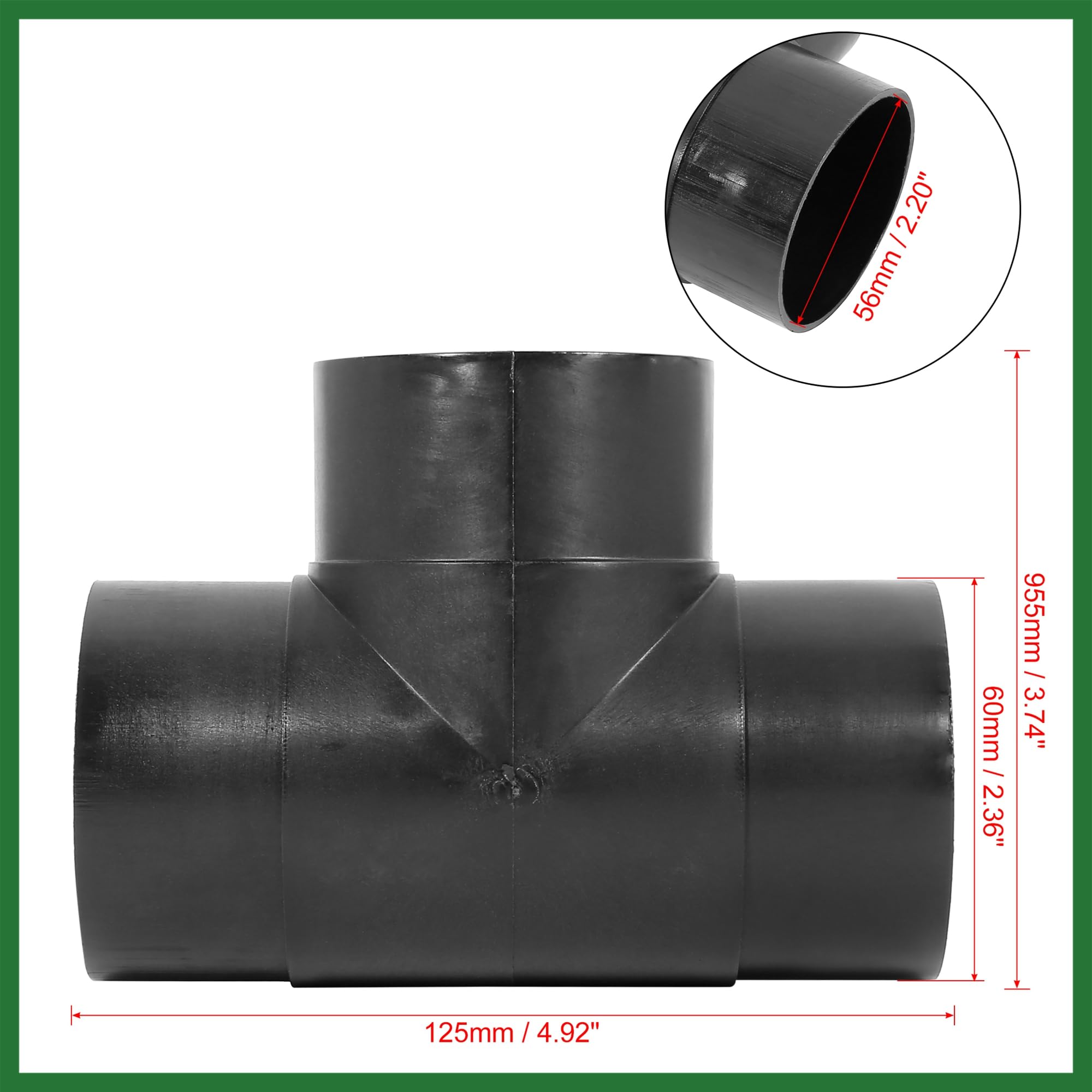 Motoforti 60mm Car 3 Way Air Ducting Elbow Pipe T Shape Outlet Connector Long-lasting, Black, 18 x 12 x 6.5 cm - Image 3