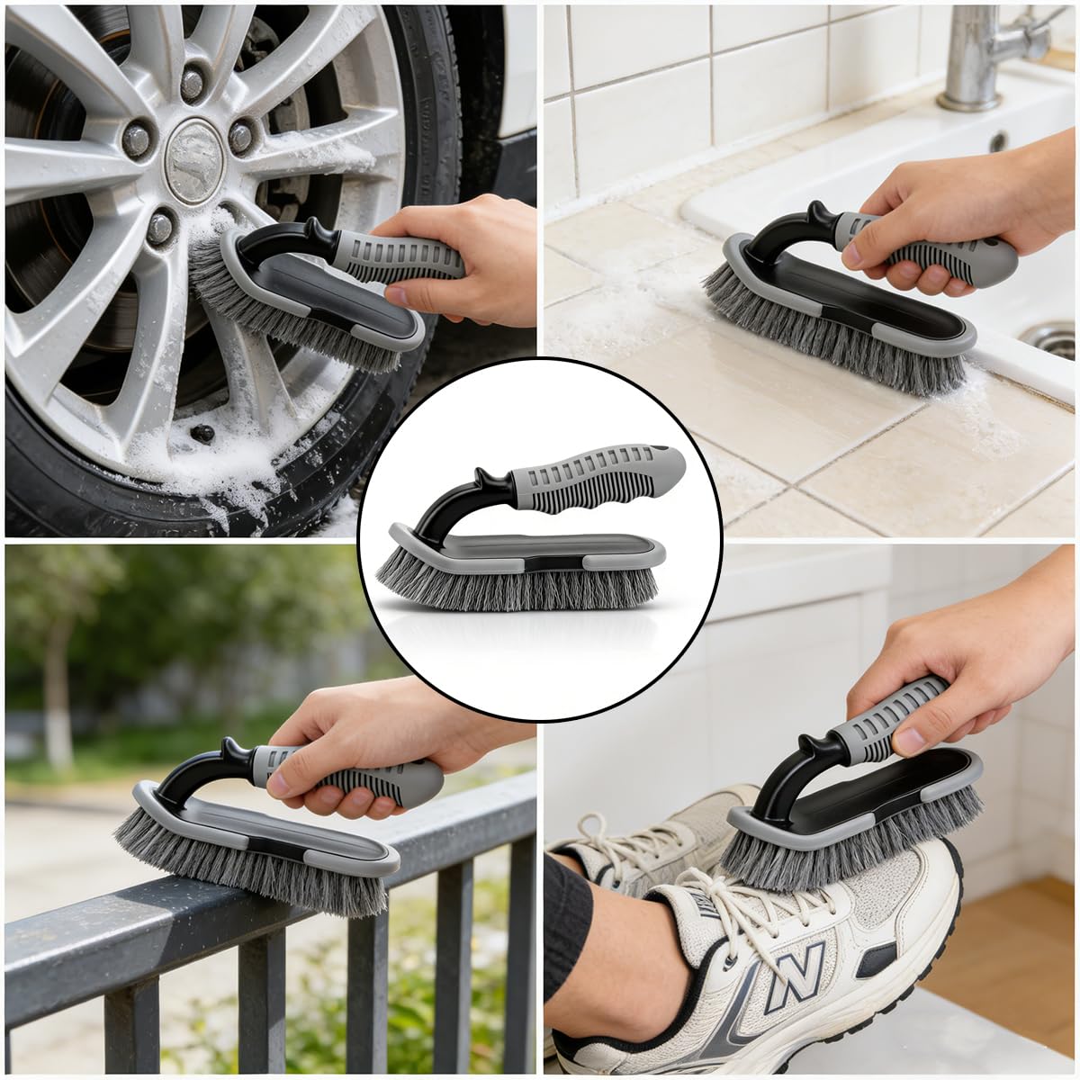 Cepillo Llantas Coche con Mango Ergonómico,Cepillo Limpia Llantas y Neumáticos,para Limpieza Coche Exterior e Interior,Kit Detailing Coches y Moto,Accesorio Lavado Profesional — view 7