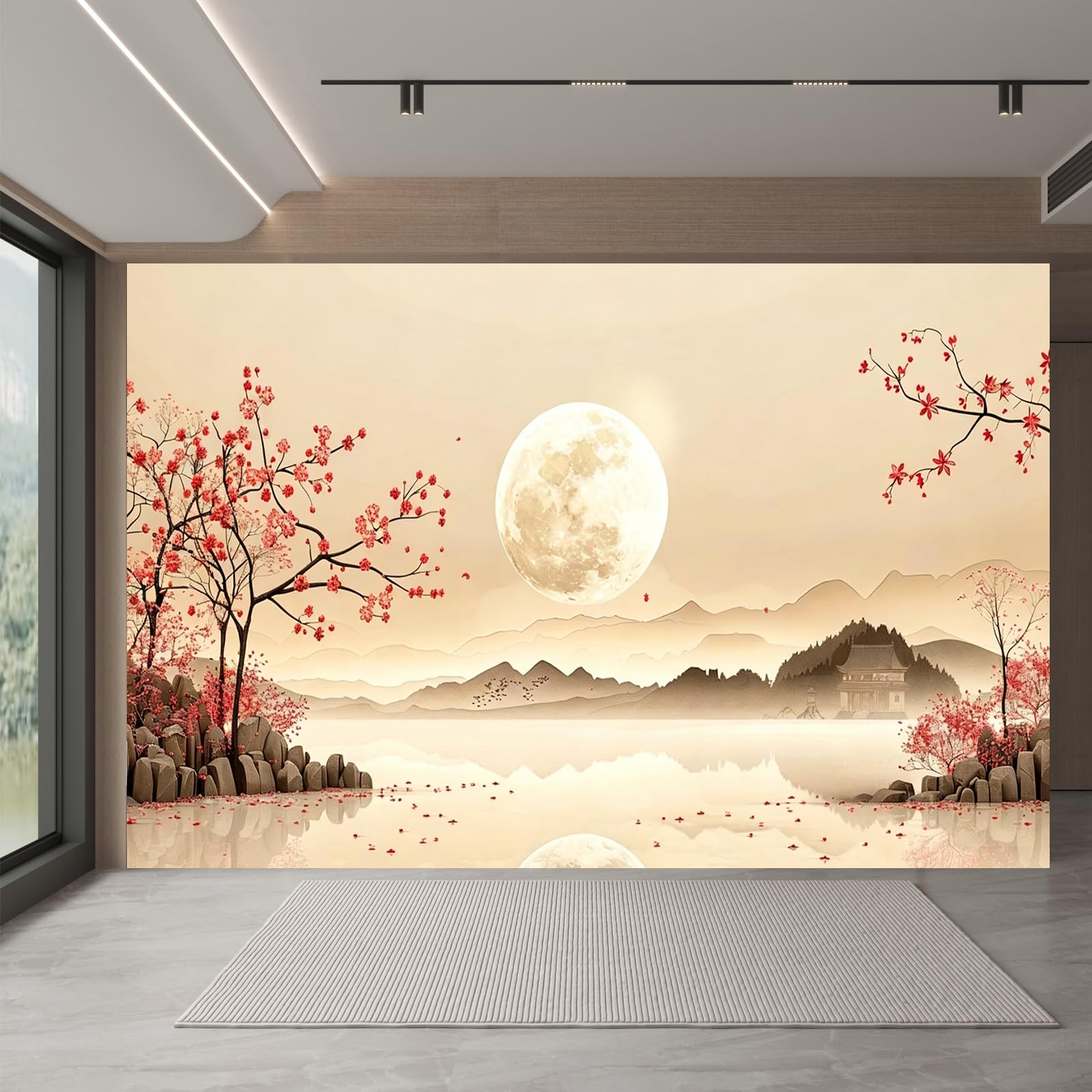 Carta da parati effetto 3D Paesaggio Montano E Acquatico 300 x 210 cm Murale Non Tessuto Stile Cinese Fotomurale Stampa HD Moderna Poster Per Soggiorno E Camera Da Letto Design 1M3644