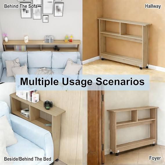 Narrow Sofa Table with Storage and Casters, Slim Console Table for Living Room, Entryway, Hallway, Foyer, Space-Saving Design