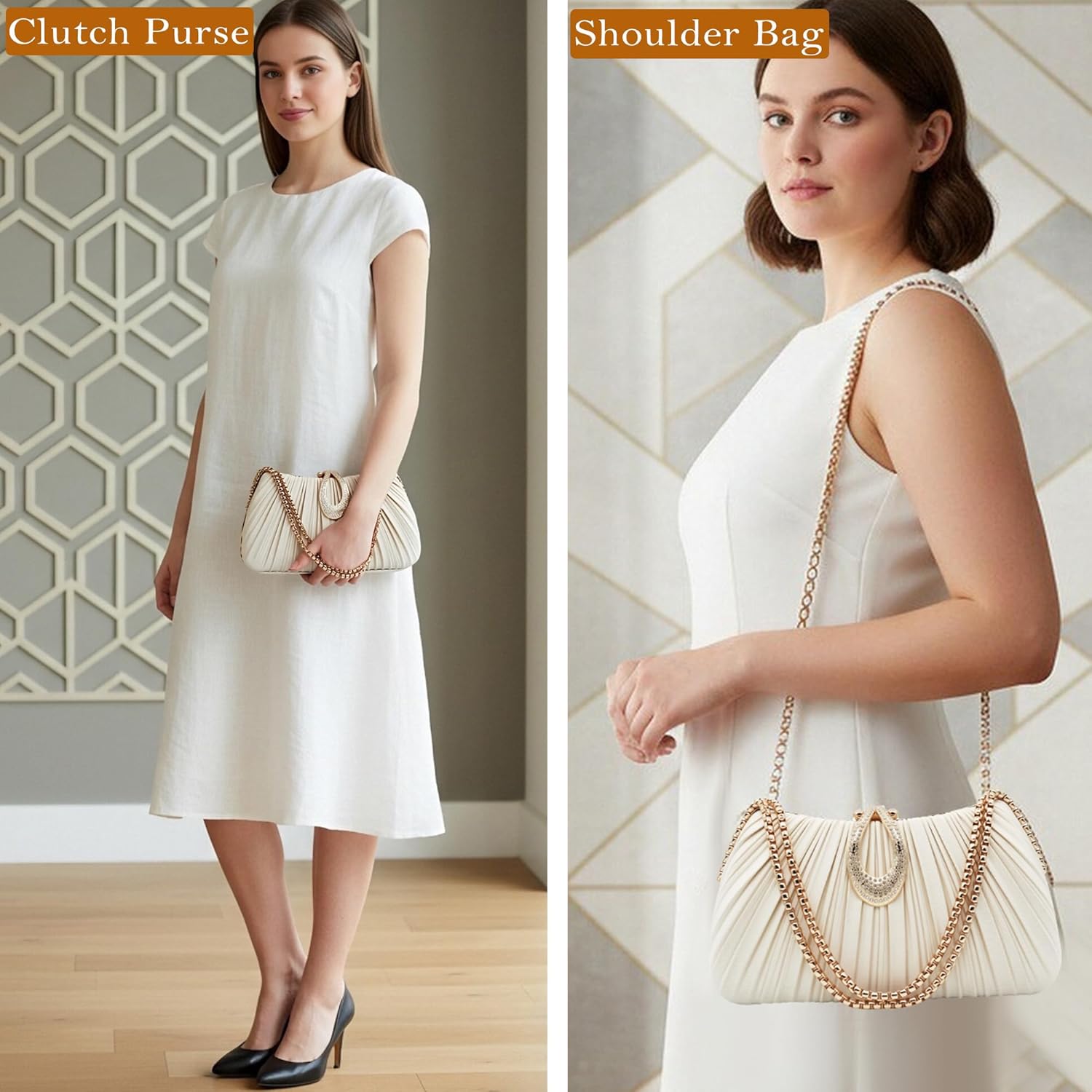 Fozehlad Elegant Clutch Purse for Women Formal, Pleated Satin Evening Clutch for Wedding Prom Nights, Cocktail& Parties