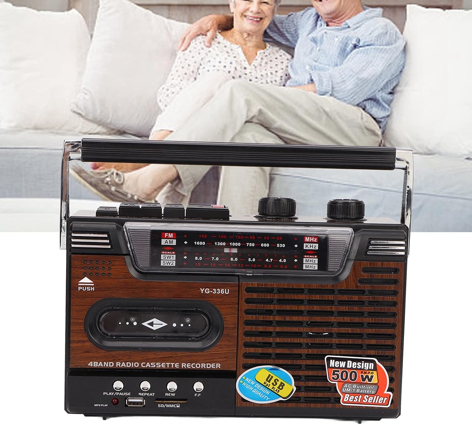 Retro Portable Cassette Player with AM/FM Radio,USB & TF Support,HeadphoneIdeal for Elderly,Kids Home Entertainment (US Plug)