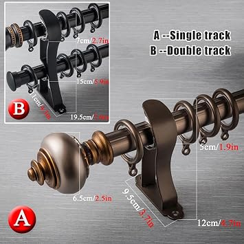 LTSRLL Curtain Rods for Windows 39 to 126 Inches Decorative 1.1 Inch Diameter Drapery Pole Set with Fashion Finials(Brown-a,200cm(100cm*2))