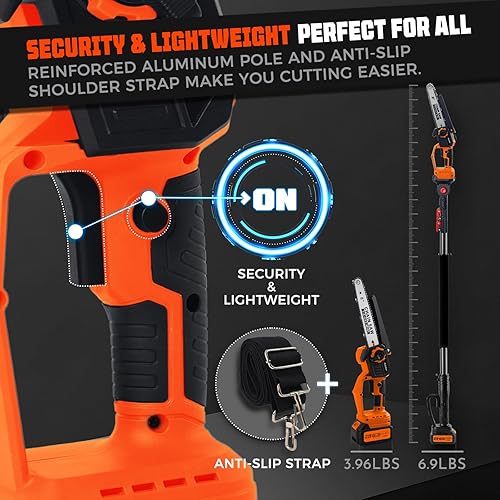 Miniatura 5 de Sierras de poste eléctricas de 8 pulgadas para poda de árboles, sierra de poste inalámbrica 2 en 1 y mini motosierra con poste de extensión,