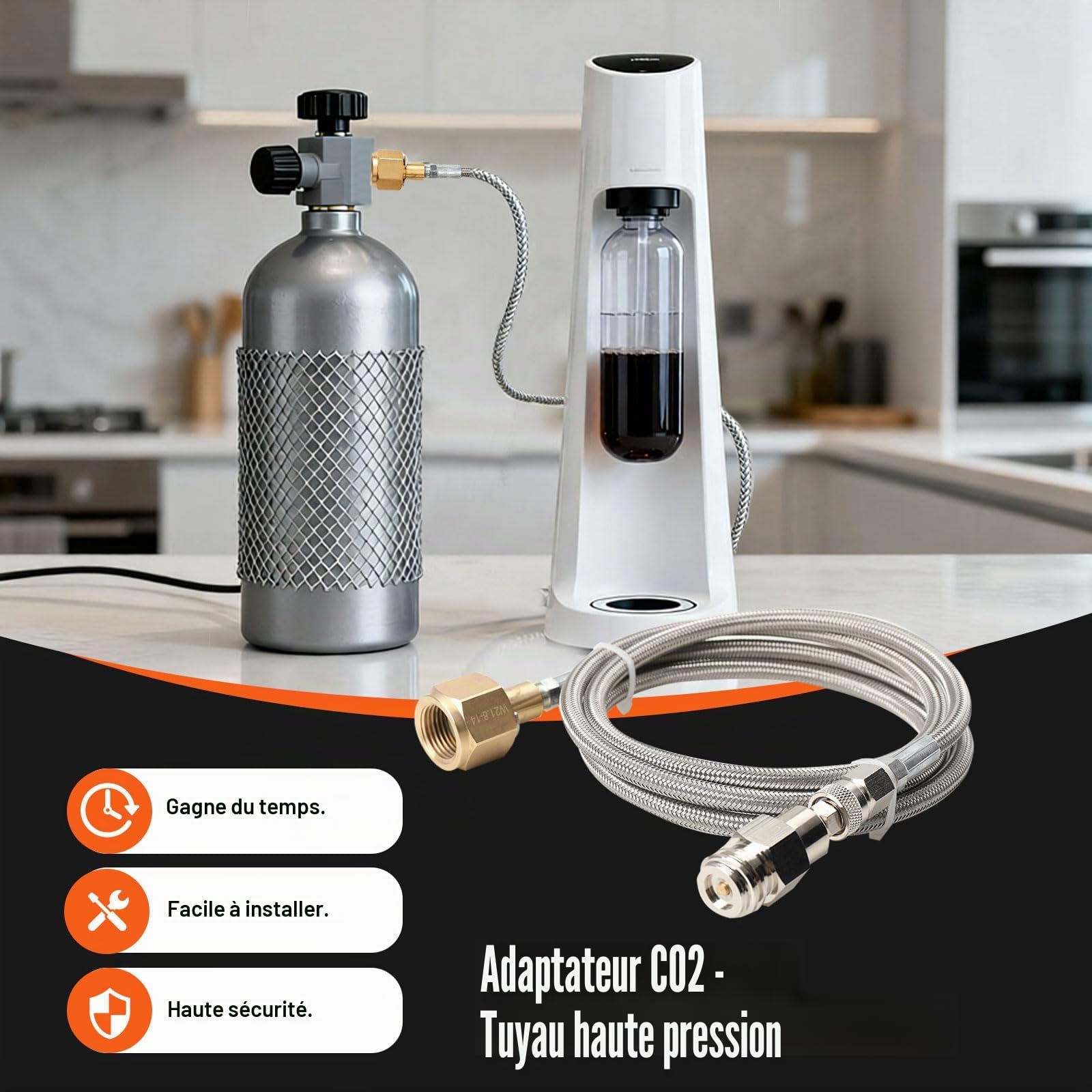 Tuyau haute pression adaptateur de CO2 pour Grohe Blue Home Water Carbonators Transfert CO2 | Pour raccordement à de grandes bouteilles de CO2, bouteille de gaz carbonique | Tuyau de CO2 pour
