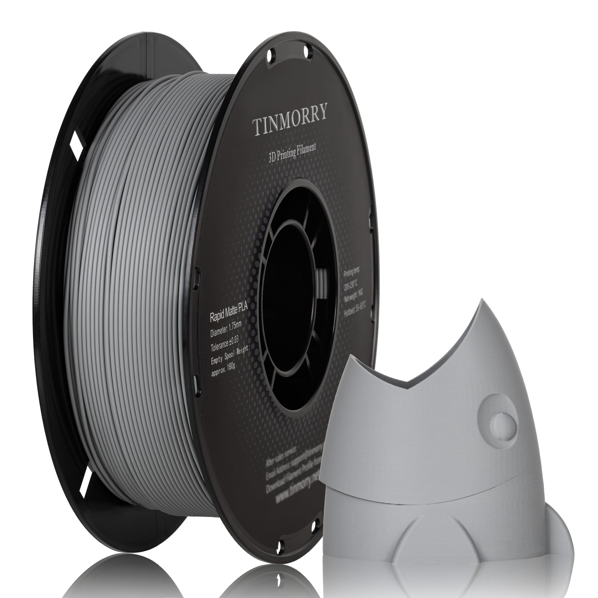 TINMORRY Matte PLA Filament 1.75 mm, 1 KG, Matte Grey | Matte Finish, Easy Printing, Smooth Feeding, Low Warping, Hides Layer Lines, Compatible with Most FDM 3D Printers
