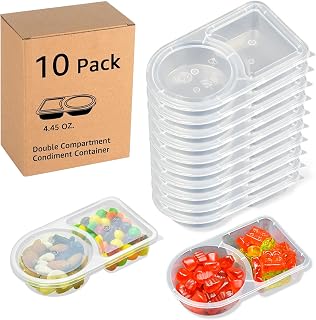 10 Sets Reusable Snack Containers with Lids, Disposable Double Compartment Condiment Container, Snackle Box Container for Kids Adults, Outdoor Takeaway Sauce Dip Case