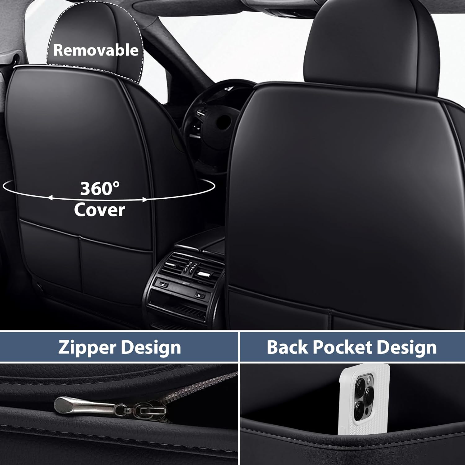 Car Seat Covers for Dodge Ram 1500 2002-2025, Stylish Sport Car Covers for Seats Leather Seat Covers Waterproof Interior Covers(Full Set Standard/Black)