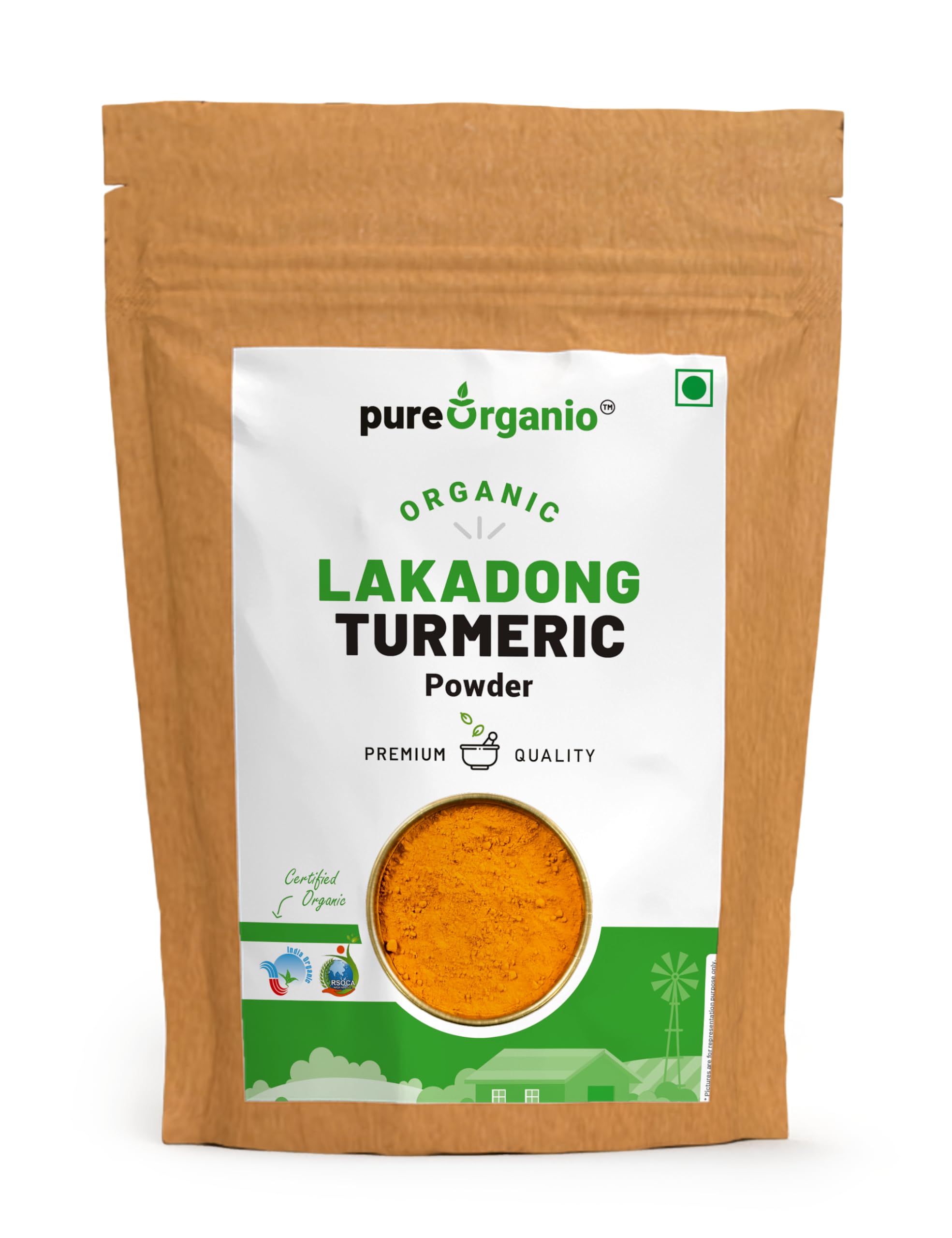 Pure Organio Organic Lakadong Turmeric Powder- 7 to 10% High Curcumin Certified 250g NPOP India Organic certified Spices (250 Gm)